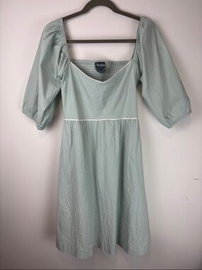 Arula Sage Green Puff Sleeve Dress Smocked Back Cutout Cottagecore Size Small